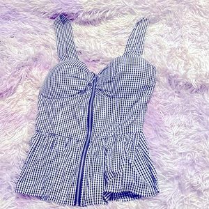 Black and White Plaid Zip-Up Top
